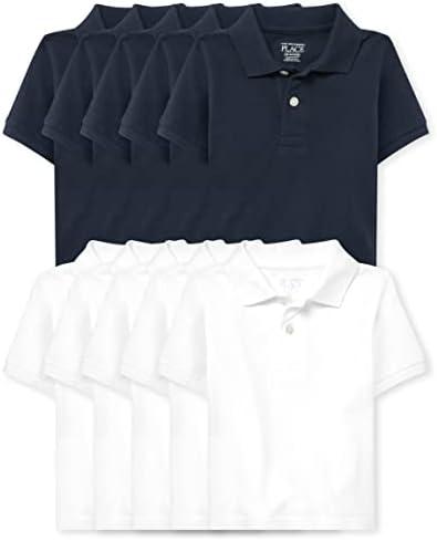 The Children's Place Baby and Toddler Boys Short Sleeve Polo Shirt, 6-9 Y M, Navy Blue and White, 10 Pack