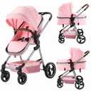 Baby Stroller 2 in 1 Standard Carriage Infant Toddler Girl Boy Coches para Bebes Modernos Lightweight Foldable Travel Pram (Pink)