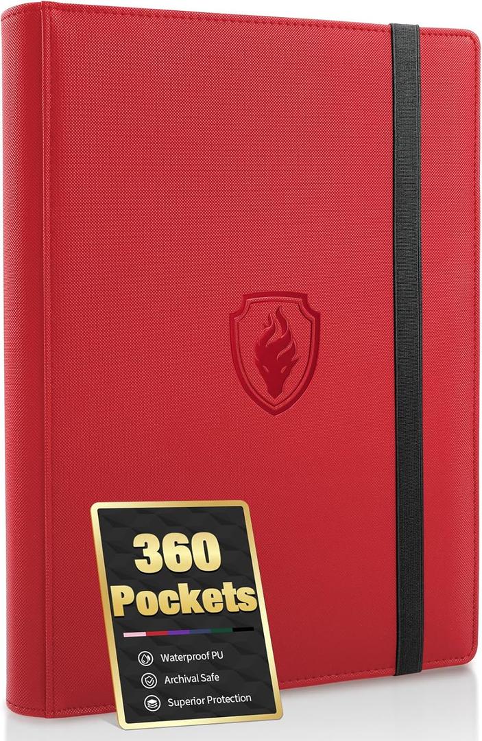 Premium 9 Pocket Card Binder for 360 Cards, Fabmaker PU Cover Trading Card Binder, Sturdy Card Collection Album, Sleek Card Holder Folders for Game Cards & Sports Cards, Red
