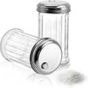 Tebery 2 Pack 12OZ Glass Sugar Dispenser/Pourer/Shaker with Stainless Steel Pour-Flap Lid, Retro Style