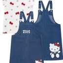 Hello Kitty Sanrio Girls Adjustable Jumper Denim Dress with Shirt Set for Toddler and Big Kids (6, Blue/White)