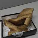 ABSOLEX Women Pointed Toe Rhinestone Block Medium Heel Ankle Booties (8.5, Gold)