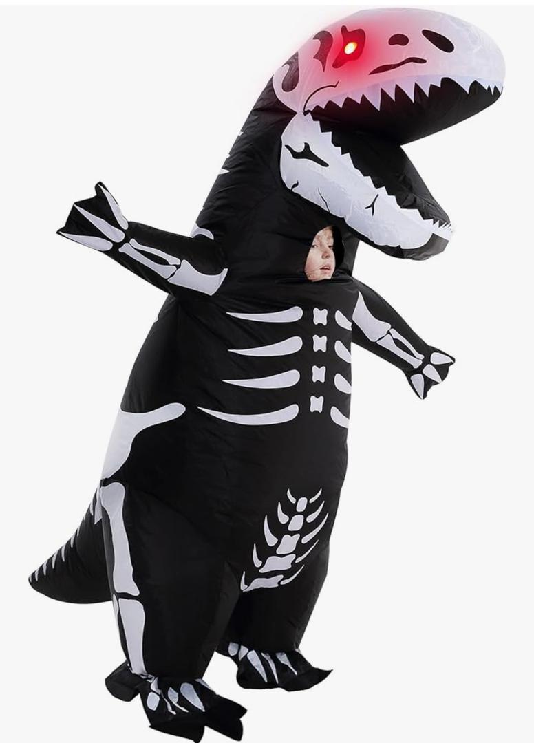 ZPISF Inflatable Skeleton Dinosaur Costume for Kids, Full Body Skeleton T-Rex Blow Up Costume with LED Light Eyes, Perfect for Halloween Parties