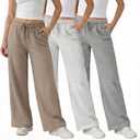 Common Stitch 3 Pack Wide Leg Fleece Lounge Sweatpants for Women  Deep Pockets, Relaxed Fit, Elastic Drawstring Waist (Large, Taupe / Lt. Heather Grey / Med. Heather Grey)