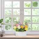 Briful Table Floral Arrangement Centerpiece, Artificial Flowers in Wooden Vase, Flower Plants Centerpieces for Tables, Farmhouse Table Decor, Living Room Dining Coffee Table Shelf Decor