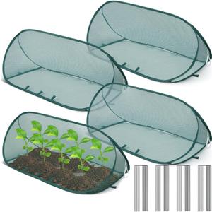 4 Sets 39" x 15" x 15" Pop up Garden Mesh Plant Cover Garden Rows Plants Cover with 24 Pcs Ground Nails Foldable Outdoor Protector Tent for Vegetables Fruits Seedlings Flowers from Animals, Dark Green 