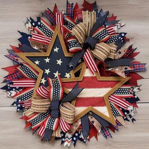 250th Anniversary Patriotic Wreath - Red White Blue Front Door Decor, 4th of July Memorial Day Wreath, All-Weather Farmhouse Outdoor Holiday Display