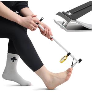Long Handled Toenail Clippers Wide Jaw Opening, Free Bending, for Thick Nails, for The Seniors, Overweight, Disabled with Arthritis, Easy Reach Pedicure Auxiliary Tools (17" with Magnifier) (2.0-Upgrade-S-17")