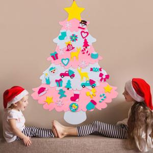 OurWarm Kids Felt Christmas Tree for Kids Wall, 35PCS DIY Felt Christmas Tree Set for Toddlers, Felt Tree for Kids to Decorate Christmas Wall Decorations Wall Hanging Christmas Tree (Pink)