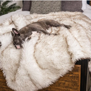 PupProtector Waterproof Throw Blanket for Dogs and Cats, Pet Blanket Cover for Couches, Sofas, Beds, Car Seats, Furniture, Calming Soft Faux Fur, White with Brown Accents, Original (60" L x 50" W)