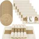 Kochorie 12 Set Handmade Boho Placemats Natural Cotton Burlap Table Mats, 12 Rectangle with Tassel & 12 Round Bulrush Placemats Farmhouse Weave Place Mats for Rustic Dining Table Kitchen Decor