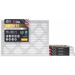 BNX TruFilter 15x20x1 Air Filter MERV 11 (4-Pack) - MADE IN USA - Allergen Defense Electrostatic Pleated Air Conditioner HVAC AC Furnace Filters for Allergies, Dust, Pet, Smoke, Allergy MPR 1200 FPR 7