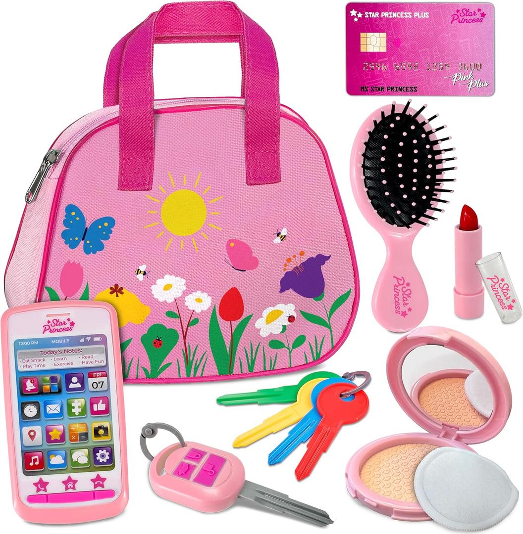Play Purse for Toddlers - Toddler Girl Toys 2-3 Years Old with Accessories, Pretend Makeup, Keys, Smartphone, Toddler Toy Purse for Little Girls - Birthday Gift for Toddlers Girls 18 Months + - Pink