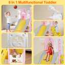 6 in 1 Toddler Playset Toddler Slide and Climber Playset, L-Shaped Kids Slide with Basketball Hoop, Telescope & Storage, Sturdy Indoor Outdoor Playground, for Boys Girls 1-3+