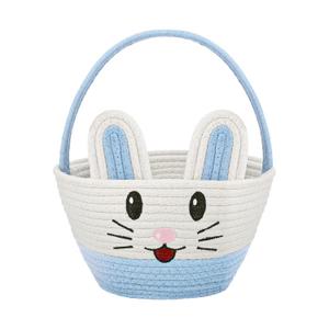 Personalized Easter Baskets for Kids Blue Woven Easter Bunny Basket with Rabbit Ears for Boys Baby Eggs Hunt Basket Stuffers 9.8" x6.3" x5.9"