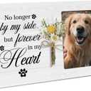 Pet Memorial Floral Wooden Picture Frame Gifts for Loss of Pet, Forever In Our Heart, Dog Cat Memorial Sympathy Gifts, Fits 4x6 Photo Frame (White-side)