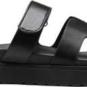 Women's Thick Platform Slide Sandals anti-slip Sole Open Toe Strap Summer Flats Shoes (Black) 39