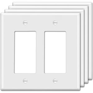 4 Pack BESTTEN 2Gang Decorator Wall Plate, Standard Size, H4.53” x W4.57”, Unbreakable Polycarbonate Outlet and Switch Cover, UL Listed, White