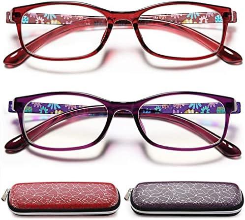 EYEURL Reading Glasses Womens Blue Light Blocking - 2 Pack Ladies Blue Screen Readers Lightweight Eyeglasses Choose Your Magnification +2.5
