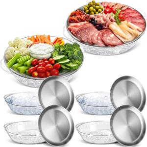 Baderke 6 Set 11.8" Chilled Serving Tray for Parties with Compartments Ice Chilled Party Platter Charcuterie Serving Board Cold Dish Dip for Fruit Seafood Vegetable Shrimp Cocktail (Natural)