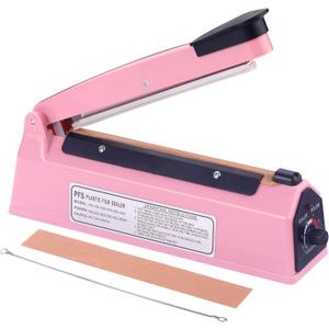 Impulse Bag Sealer 8 inch, Impulse Heat Sealer, Manual Impulse Bag Sealer Poly Bag Sealing Machine Heat Seal Closer for Plastic Bags PE PP Bags (pink)