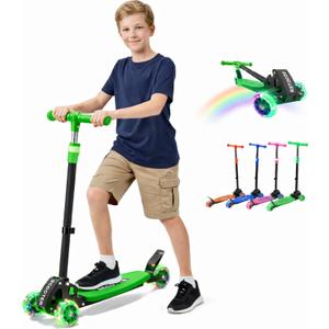 Kick Scooter for Kids Ages 6-12, Stable 3 Wheel Kids Scooter with LED Light-Up Wheels, 3 Adjustable Heights, Lean-to-Steer, Foldable, 6" Extra Wide Deck for Boys and Girls Gifts
