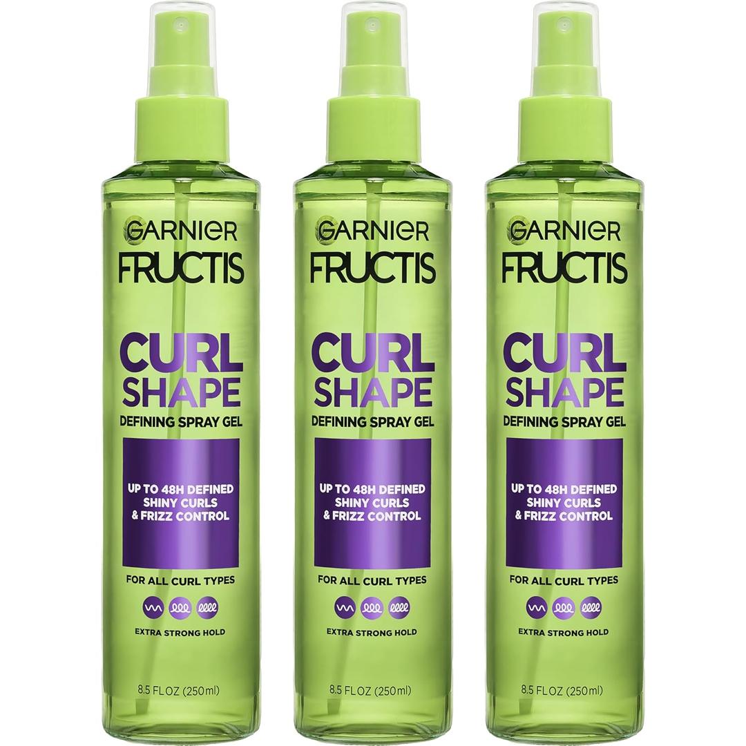 Garnier Fructis Style Curl Shape Defining Spray Gel for No Frizz, 8.5 Fl Oz, 3 Count