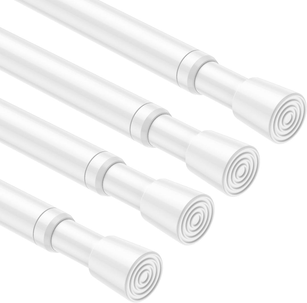 4PCS Small Tension Curtain Rod 27 to 46 Inch,White Short Curtain Rods No Drilling,Loaded Expandable Spring Curtain Rods for Windows Kitchen,Closet,Cupboard,Door,Bookshelf