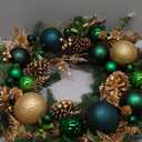 24" Christmas Wreath for Front Door Artificial Christmas Wreaths with Green Ball Ornaments Berries Pine Cones Norfolk Pine Needles Cedar Decor for Home Porch Wall Window Indoor Outdoor Xmas Decoration