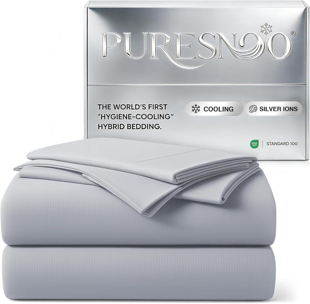 Cooling Sheet Set, Breathable & Ultra-Soft Silver Infused Bed Sheets Set for Hot Sleeper, Silky Smooth with Self-Cleaning Silver Yarn That Stays Fresh 3X Longer for Sensitive Skin (King, Gray)