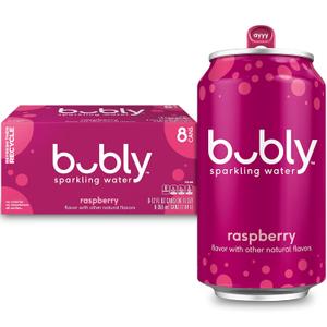 bubly Sparkling Water, Raspberry, Zero Sugar & Zero Calories, 12 Fl Oz Cans (Pack of 8) (EXP 08/10/26)