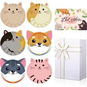 6 Pcs Christmas Cat Coasters for Cats Lovers Gifts with Wish Card and Gift Box Cute Ceramic Cat Ears Drink Coffee Coaster Non-Slip Absorbent for Christmas Birthday Coffee Bar House Warming Gifts