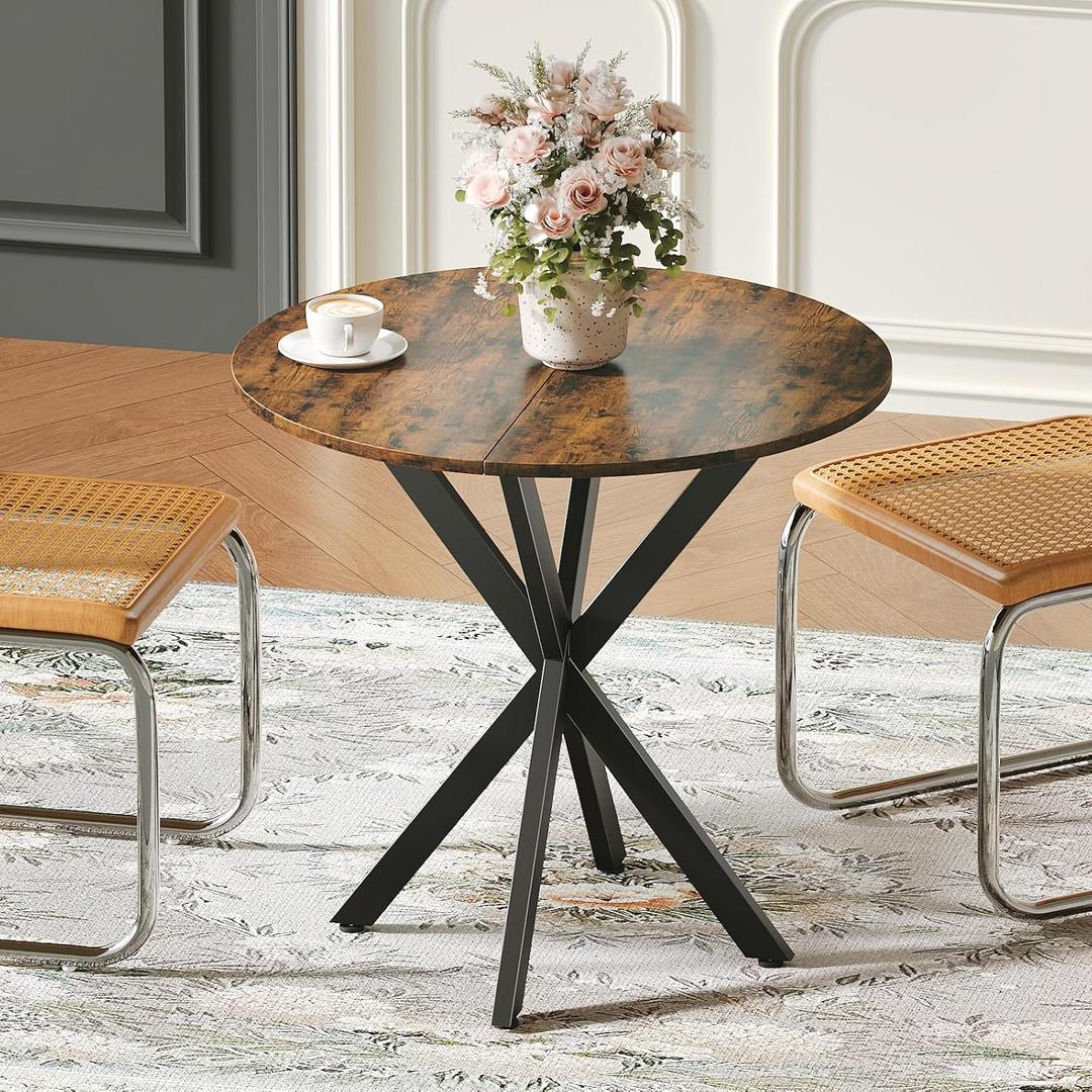 Vantic 31.5" Small Round Dining Table for 2-4, Round Kitchen Table for Small Spaces, Farmhouse Circle Dining Room Table for Kitchen and Living Room, Rustic Brown