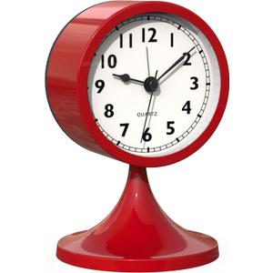 AYRELY 3" Cute Analog Alarm Clock,Small Retro Table Clock Battery Operated,Slient Metal Desk Clock with Light for Living Room Decor,Bedroom,Bedside,ShelfRose red