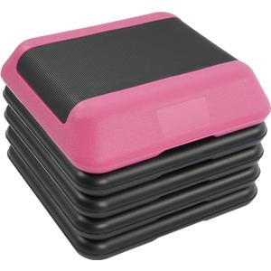 Fitvids Step Aerobic Platform, Exercise Step with 5 levels Adjustable Height, 4 Stackable Risers, Fitness Training Workout Stepper for Home Gym, Cardio Strength, Multiple Options (Pink)