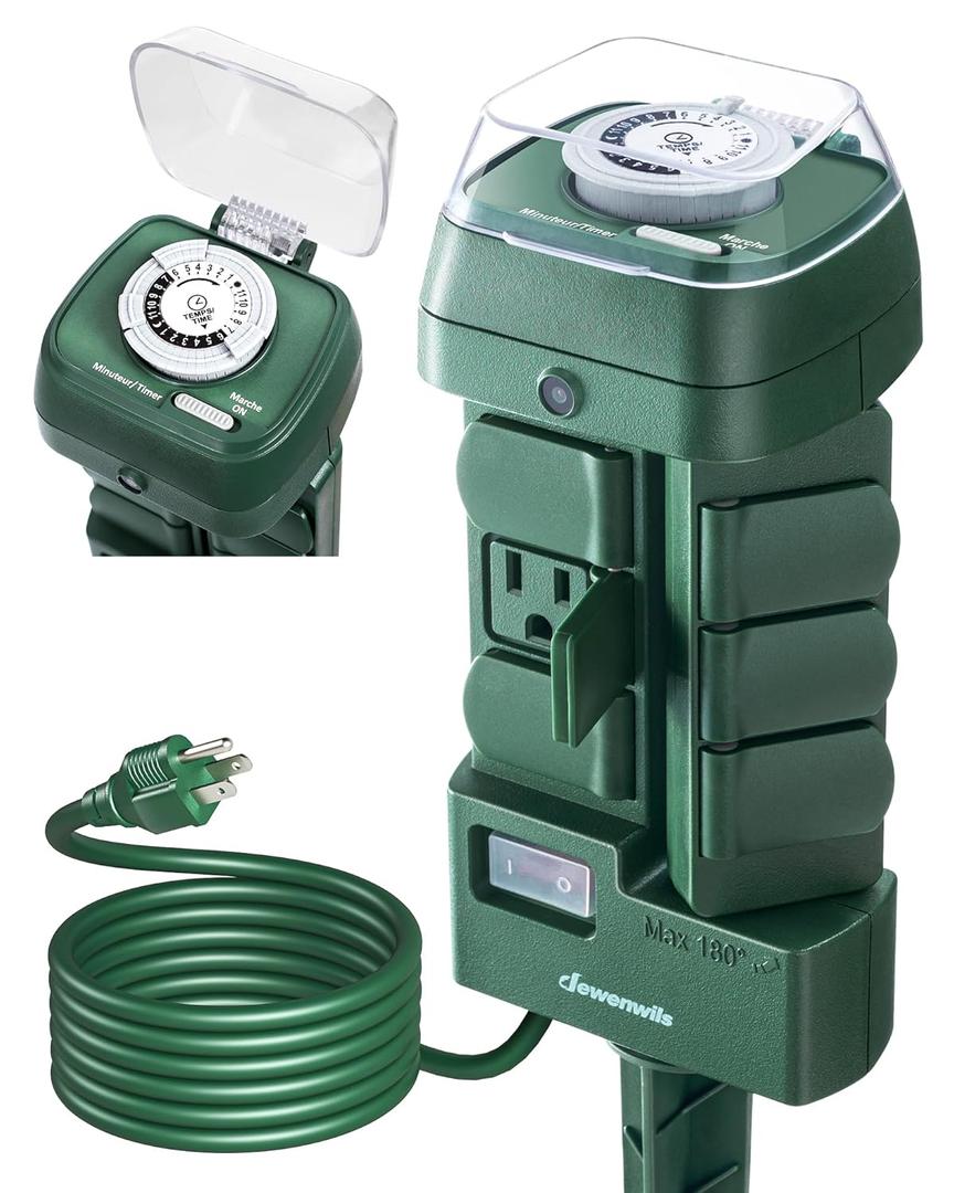 DEWENWILS Outdoor Mechanical Power Stake Timer, Waterproof, 6 Grounded Outlets(3 180Rotatable), 6ft Cord, Outdoor Timer for Lights, Yard, Garden, 1625W/13A, UL Listed