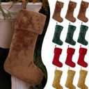 Hoosige 12 Pcs Christmas Stocking 18'' Bulk Thick Plush Fabric Hanging Christmas Stocking Decorations for Xmas Holiday Family Party Tree Fireplace Classic Ornaments (Red,Brown,Khaki,Dark Green)