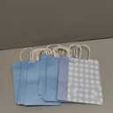 Kolldenn 24 Pcs Blue Gingham Party Supplies Gift Bags with Handles Scallop Kraft Paper Treat Candy Goodie Party Favor Bags for Baby Shower Birthday Wedding Decor