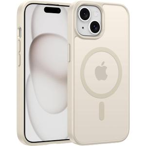 FNTCASE for iPhone 15 Case: for iPhone 14 & iPhone 13 Case | Magnetic Frosted Translucent Slim Shockproof Cell Phone Cover | Military Grade Protection Drop Proof Tough Protective Cases - OffWhite