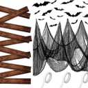 Pinkunn 70 Pcs Halloween Creepy Cloth Set 33 x 7 ft Halloween Horror Fabric Party Decoration Set 3D Bat Wall Stickers Decor Masking Tape Holiday Outdoor Indoor Windows Scene
