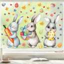 3 Sheets Large Easter Window Clings, Cute Bunny Window Stickers for Glass Windows, Cute Easter Egg Flower Carrot Self-Adhesive Decals, Double Sided Reusable Window Decorations, Spring Party Decor