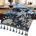Botanical Dining Table Runner with Tassels Luxury Table Runner for Home Party Decor Jacquard Floral Elegant Summer Natural Table Runners 13 x 94 Inch Blue