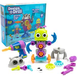 Educational Insights Design & Drill Robot Workshop - Construction Toys & Tools for Kids, Robot Toy Building Sets, Kids' Tool Set with Real Electric Drill Toy, Take Apart STEM Set, Gifts for Ages 3+
