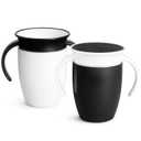 Munchkin Sippy Cup for 6 Month Old and Up, Spill Proof Miracle 360 Toddler Cups with Transition Handles, 7 Ounce, 2 Pack, Black/White