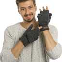 ViGrace Winter Knitted Convertible Fingerless Gloves Wool Mittens Warm Mitten Glove for Women and Men (Large, Dark Grey)