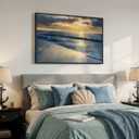 Framed Coastal Beach Wall Art, Blue Ocean Landscape Large Canvas Prints Paintings Artwork for Walls, Gold Sunset Pictures Wall Decor for Bedroom Dining Room Bathroom Living Room Hallway, 24x36 In