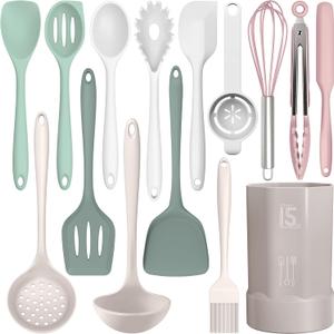 AOTHOD Silicone Cooking Utensils Set - 446F Heat Resistant Silicone Kitchen Utensils, Spatula, Spoon, Kitchen Utensil Sets Gadgets Tools Set for Nonstick Cookware, Dishwasher Safe BPA FREE (Multicolor)