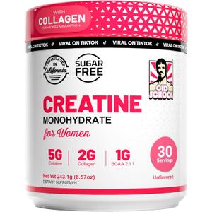 Old School Labs 5000mg Creatine Monohydrate Powder, Optimized Creatine for Women +2000mg Collagen +1g BCAA 2:1:1 Supports Lean Muscles & Recovery, Energy & Stamina - Made in USA, 30 Servings