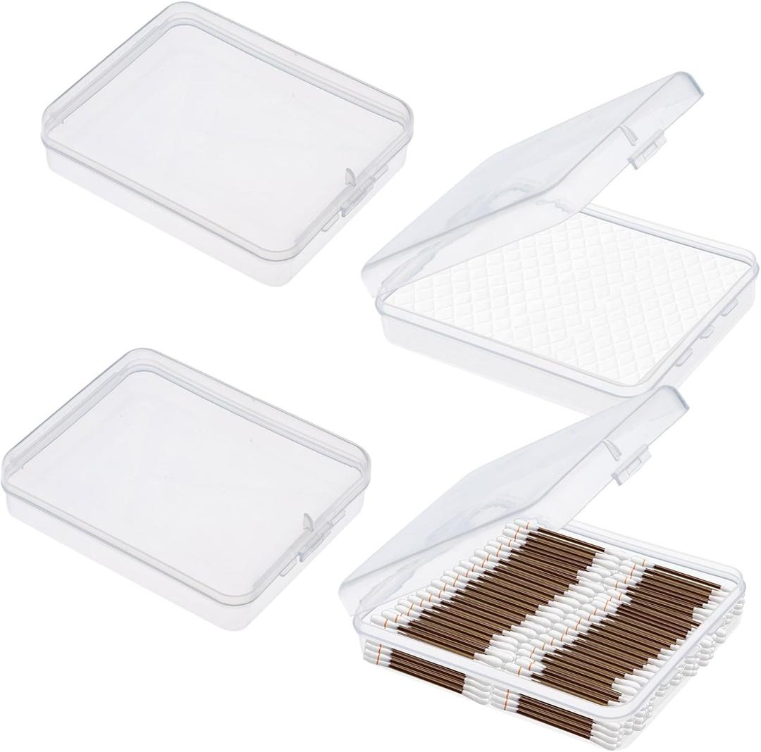 4 Pcs Clear Portable Cotton Swab Ball Holder Travel Cotton Pad Holder Dispenser Cosmetic Sponge Storage Box with Transparent Lid Storage Jar Cosmetic Pad Container Dental Floss Box