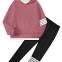 NECIOUS Girls Clothes size 7 8 Girls Fall Outfits Winter Clothes Long Sleeve Hoodie Sweatshirt Casual Pants Two Piece Kids Sweatsuit Clothing Sets (Pink)